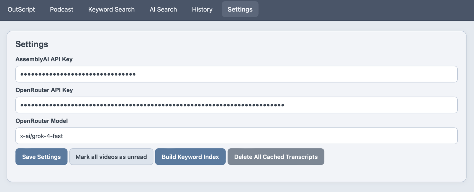 Settings tab